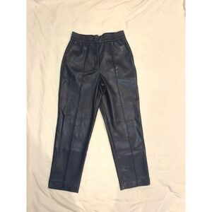 Rebecca Taylor Navy Blue Faux Leather Pintuck Straight Leg Pants Womens 10 (335)